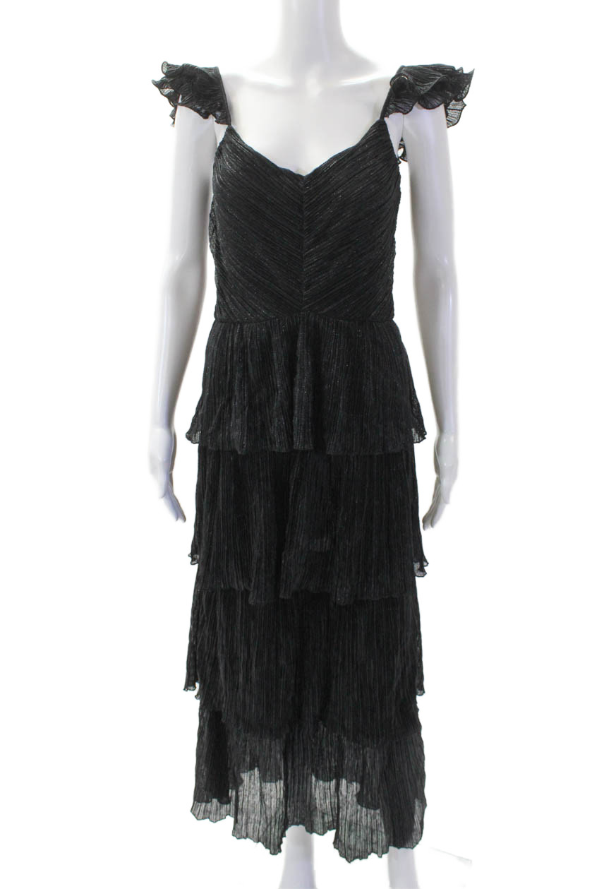 Saylor Womens V-Neck Ribbed Tiered Zipped Short Sleeve Maxi Dress Black Size MFree Shipping in US $100+ Orders | $6.95 Orders Below