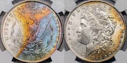 1883 O MS63* NGC Morgan Star Graded Rainbow toned with unique toning Pattern