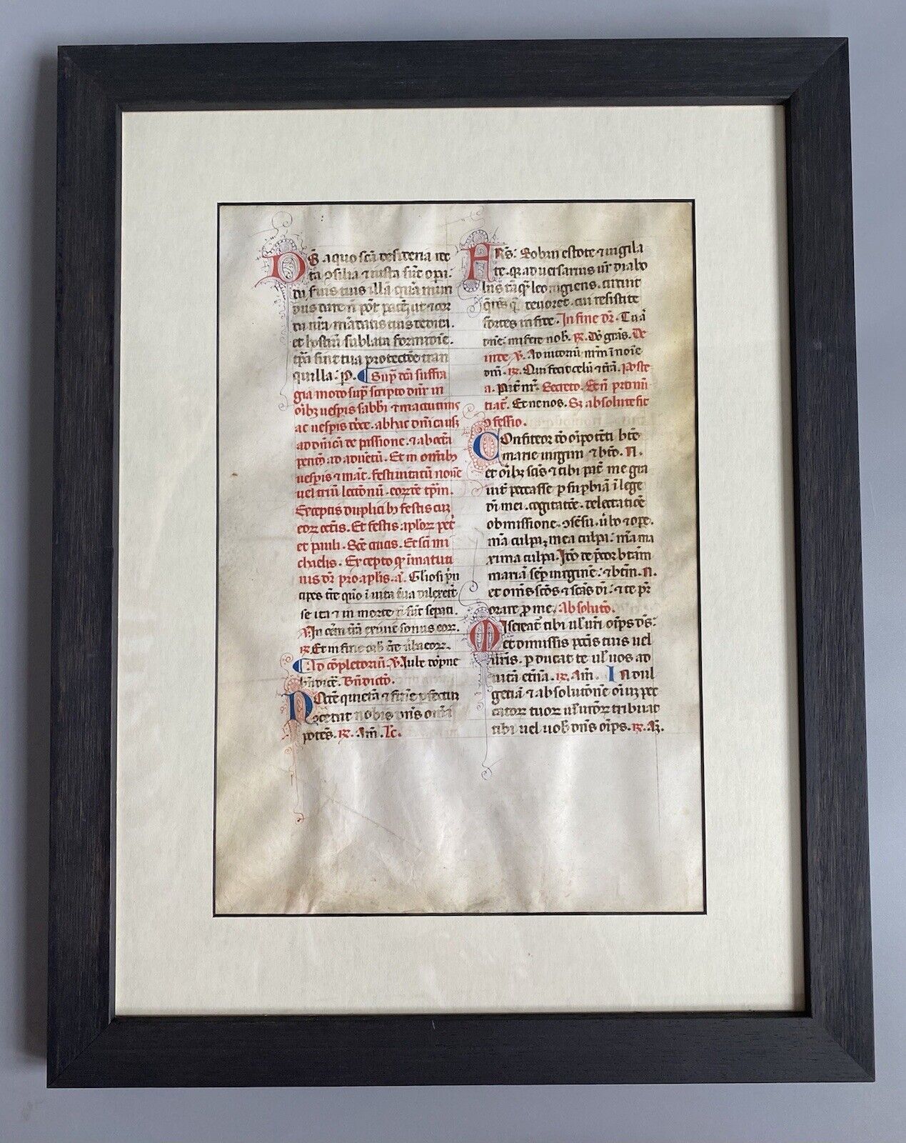 Framed Large Medieval Illuminated Vellum Manuscript Of Breviary C.1410-20