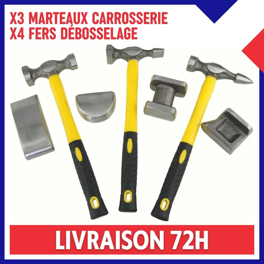Kit débosselage carrosserie en acier poli haute dureté avec 3 marteaux forgés et coffret