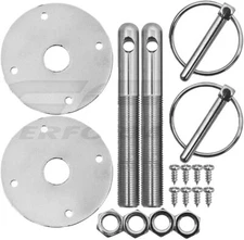 Cobra-Tek Fits Chrome Hood Pin Kit 1/4" Flip Over Ring 1/2" x 4" Steel Pin