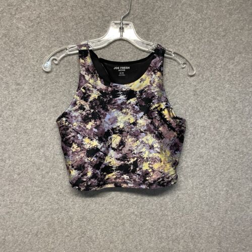 Joe Fresh Activewear Longline Sport BH Damen Größe M lila gelb schwarz gefüttert