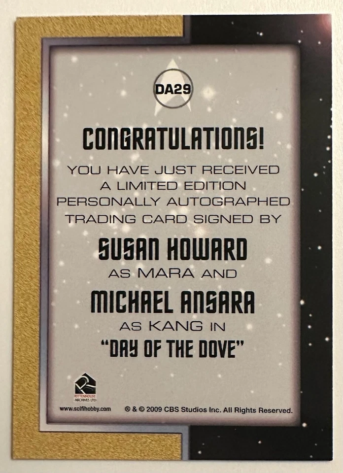 STAR TREK : SUSAN HOWARD/MICHAEL ANSARA as MARA/KANG DUAL AUTO CARD DA29 - Image 2 of 2