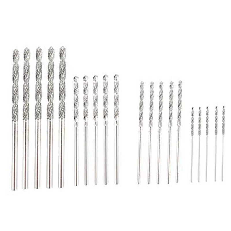 Diamond Drill Bit Set 20 Pieces 4 Sizes 1mm 1.5mm 2mm 2.5mm Twist