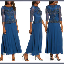 NEW Pisarro Nights Beaded Embellished Mock Peplum Gown Petrol Blue SZ 8  G675