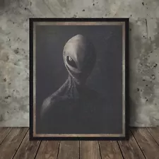 Vintage ALIEN SCI-FI Wall Art, Scary Cryptid HORROR Poster, UFO Halloween Decor