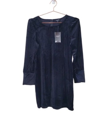 New OAT L Black Velvet Like Ribbed Long Sleeve Fitted Dress Women | eBay