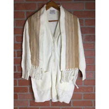 Vintage Womens Sandi Layne Knitwear Cardigan Sweater and Scarf Beige M