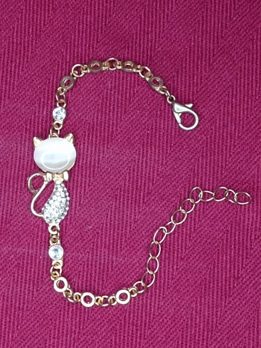 {MULTI QTY} NEW Kitty Cat Rhinestones Bracelet Jewelry Pink Gold Tone 7" NIB