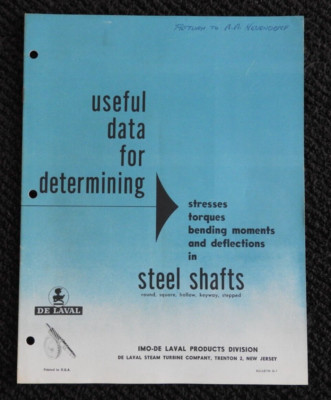 1950s Imo-De Laval Steam Turbine Co Steel Shaft Data Engineering Catalog