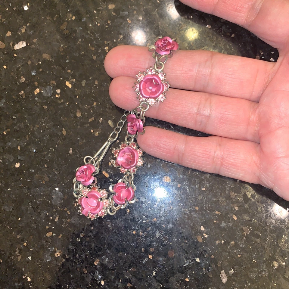 Pulsera Rosa Plata Rodio Gancho Cierre Rosas Estaño Dijes Foto 4 de 4