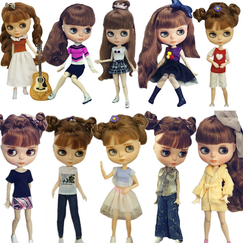 Ropa de muñeca de moda al azar 10 piezas para muñecas Blyth trajes vestido top pantalones 1:6 Foto 2 de 4