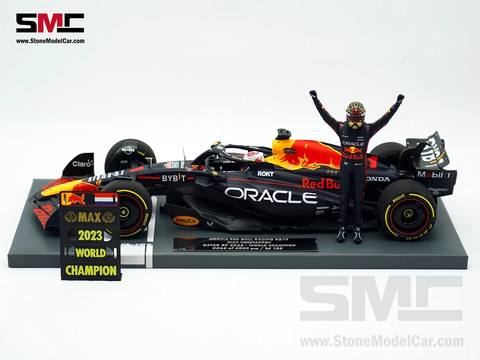Red Bull F1 RB19 Max Verstappen Qatar 2023 World Champion 1:18 MINICHAMPS Figure - Image 3 of 4