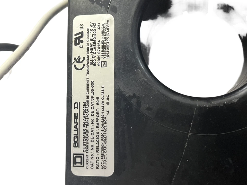 SquareD current transformer ratio 50/5a,600 v, 10 kv,400 hz, AAF00294 - Image 4 of 4