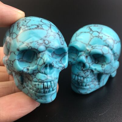 2  Natural turquoise Quartz skull Hand Carved Crystal Skull Reiki Healing 1pc