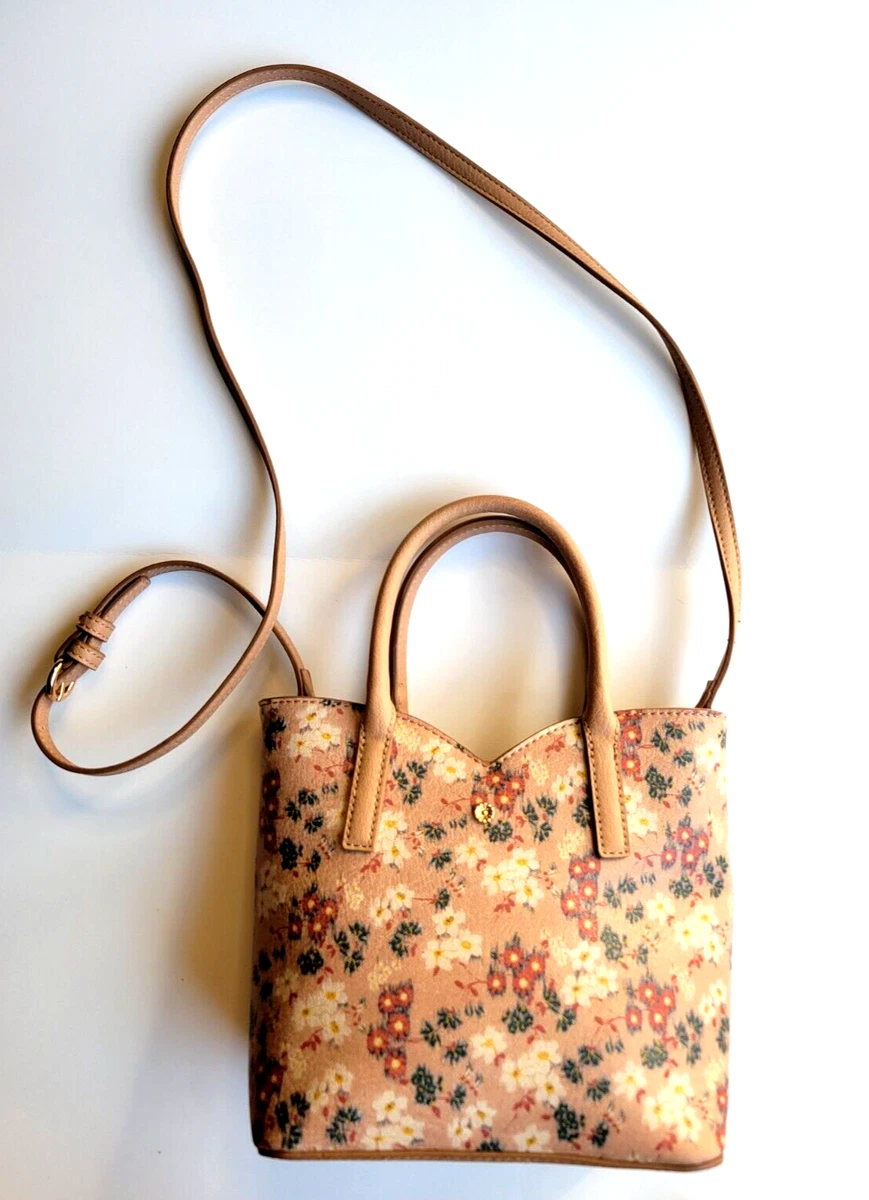 Women's LC Lauren Conrad Tan Floral Cross Body Hand Bag Purse Adjustable  Strap