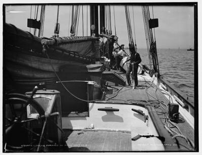 Looking forward,pilot boat number 2,sailing,Ambrose Snow,equipment,rigging,1900