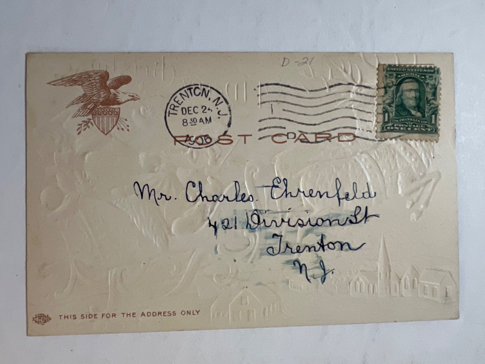 Merry Christmas Santa and Reindeer in Sleigh, Patriotic Postmark ...