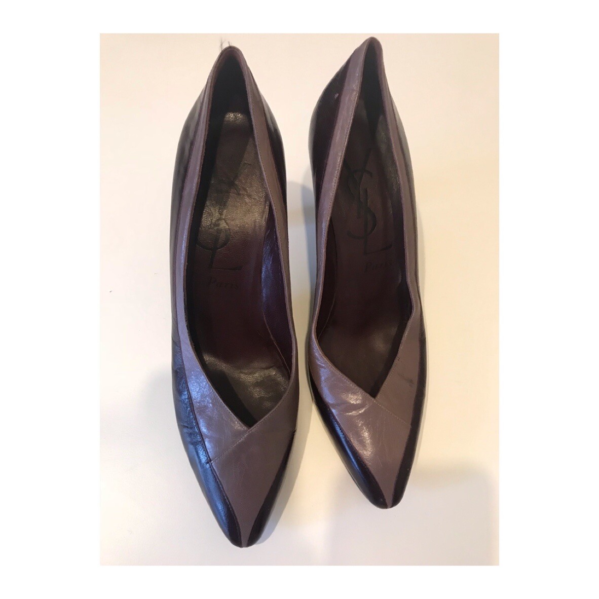 SAINT LAURENT Scarpe decolte Yves Saint Lauren vintage a punta in pelle con tacco due colori misura 38 5