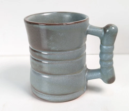 Frankoma C3 Coffee Mug Cup Plainsman Green Blue Art Pottery Tall Vintage