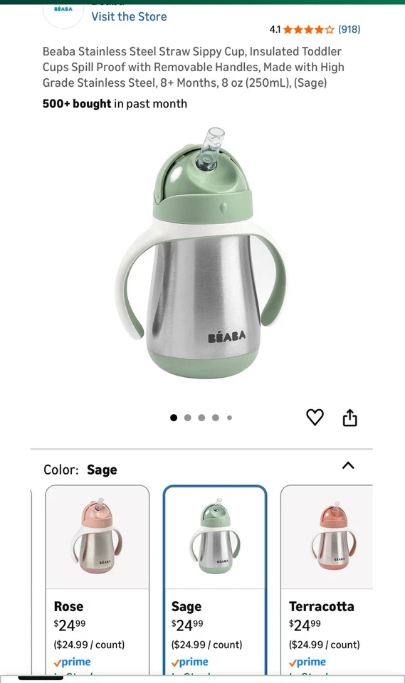 Copo Sippy de Palha de Aço Inoxidável Beaba, Copos Isolados para Crianças À Prova de Derramamento (Sálvia) - Imagem 4 de 4
