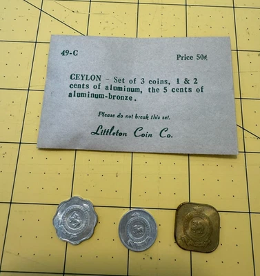 Ceylon - Set of 3 Coins: 1 & 2 Cents Aluminum, 5 Cents Aluminum-Bronze 1963 - Image 1 of 4