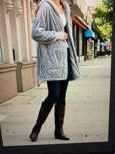 Women Over Sized Hooded Open Front Winter Jacket - Gray