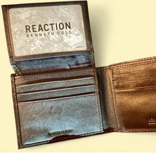Kenneth Cole Reaction Men's Genuine Leather Billfold Wallet- Brown w/ ID display