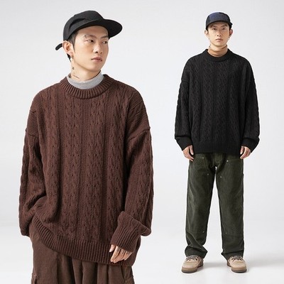 Erwachsene Unisex Einfarbiger Pullover Zopfmuster Weich Retro Herbst/Winter