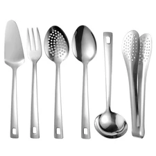 6 PCS Stainless Steel Serving Utensils Metal 10 inch Kitchen Utensil Set Host...