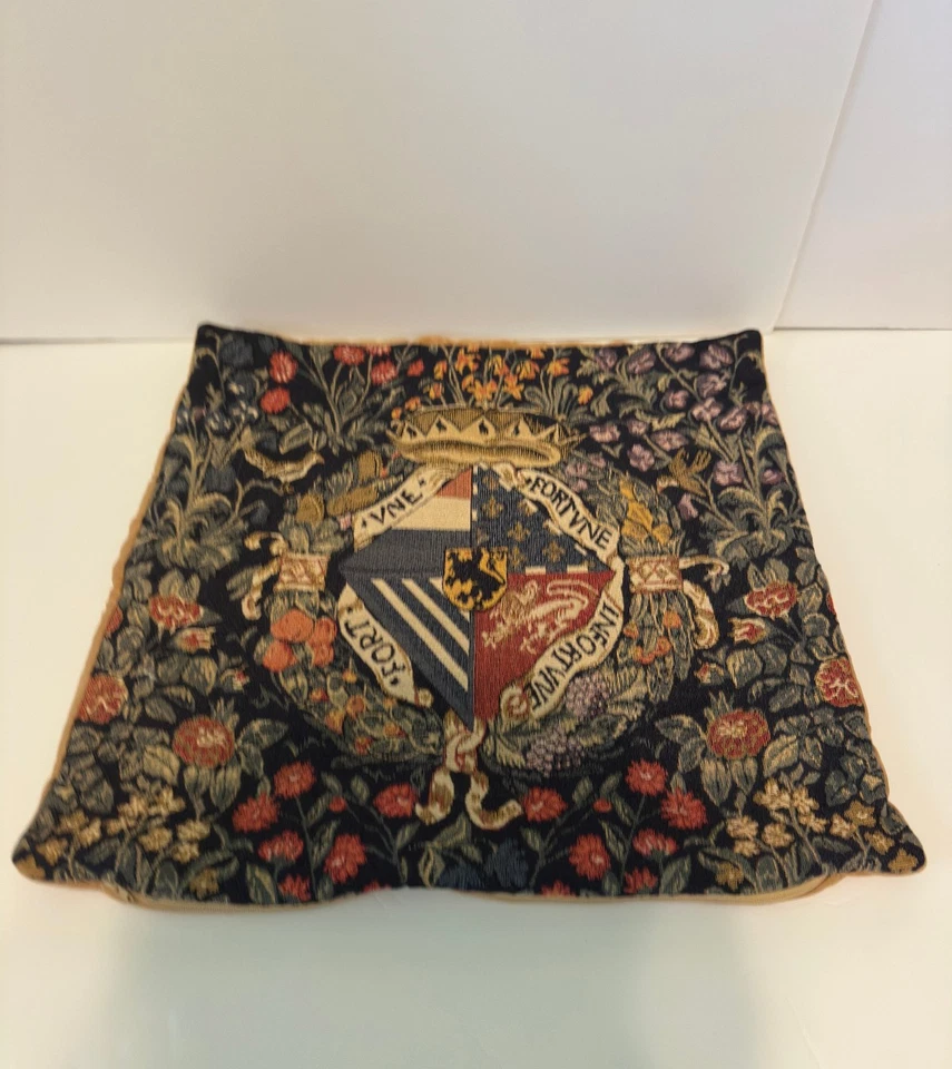 Rare Antique Tapestry Pillow Cover – Monte Carlo, France – Medieval Coat of Arms - Image 2 of 4
