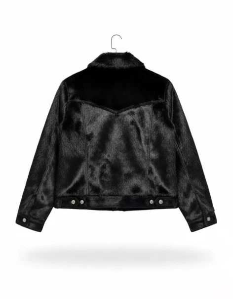 男式 Jet 黑色牛皮发夹夹克天然小马皮肤时尚外套。 — 第 2/4 张图片