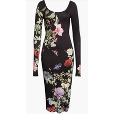 Alice + Olivia Midi Dress Delora Floral Long Sleeve Body Con $440 size 2 New 