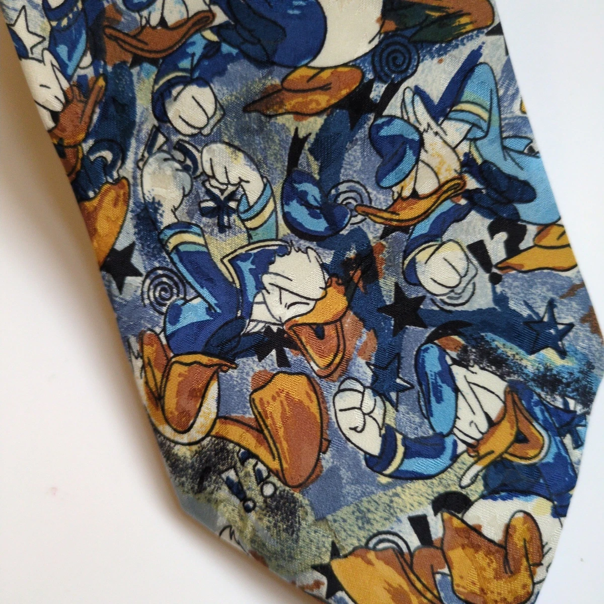 The Disney Store Donald Duck Silk Neck Tie Blue Abstract Mad Angry Yelling