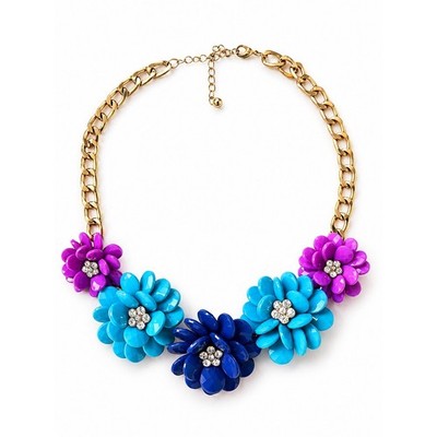 Floral Bib Necklace Summertime Blossom Resin Flower Gold Tone Statement fun