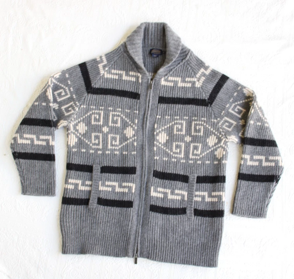 Pendleton Westerly Gray Wool Cardigan sweater Jacket cowichan Big Labowski XL - Image 4 of 4