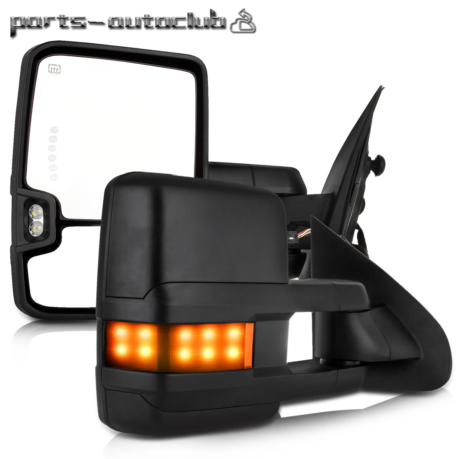 Power Heated Towing Mirrors For 2014-18 Chevy Silverado Sierra W/Smoke LED Cargo