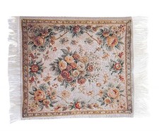 Dolls House French Floral Rug Apricot Jacquard Design Floor Accessory Small