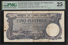 French Indo China 5 Piastres 1920 PMG 25  P # 40 Banque de Indo - China — photo 1