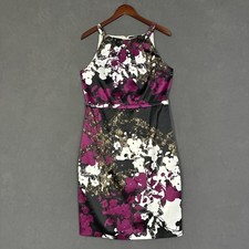 Tahari Dress 6 Multicolor Floral Satin Sheath Strappy Lined Cocktail Wedding