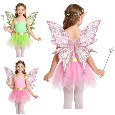 Girl's Cosplay Birthday Fairy Sequins Dress Gift Butterfly Gifi Outfits Shiny