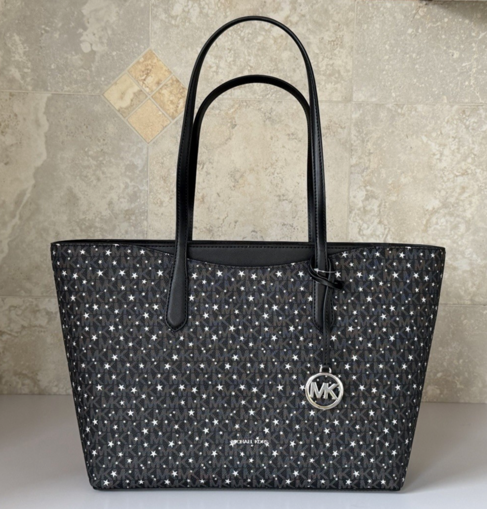 Michael Kors Arden Large Top Zip Tote Shoulder Bag MK Black Stars
