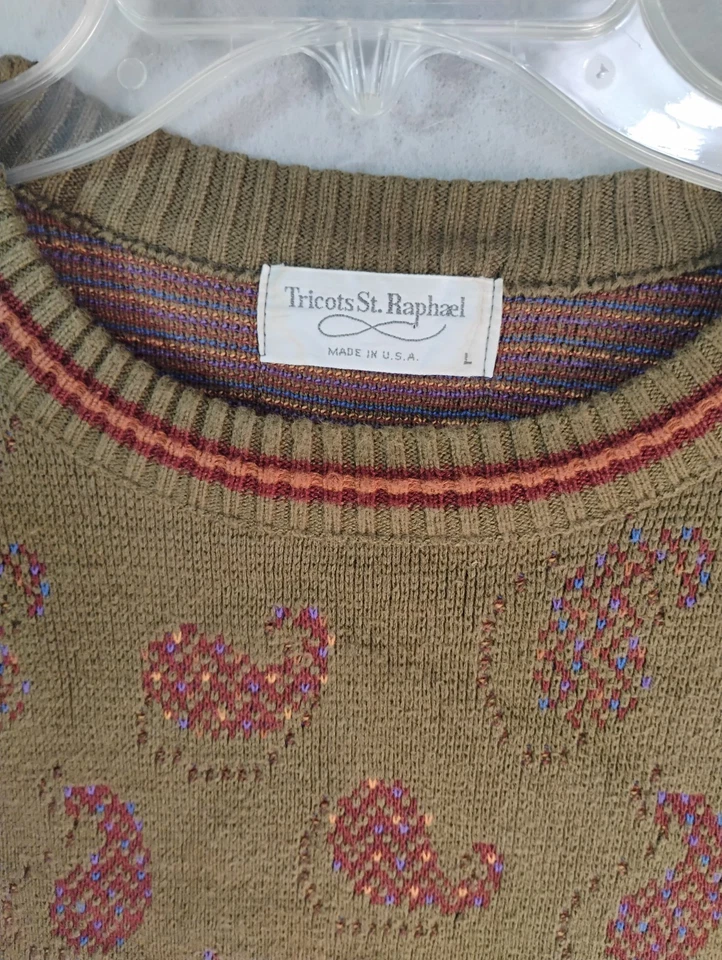 VTG Tricots St Raphael Sweater Mens Large Multicolor Paisley Crewneck Pullover - Image 3 of 4