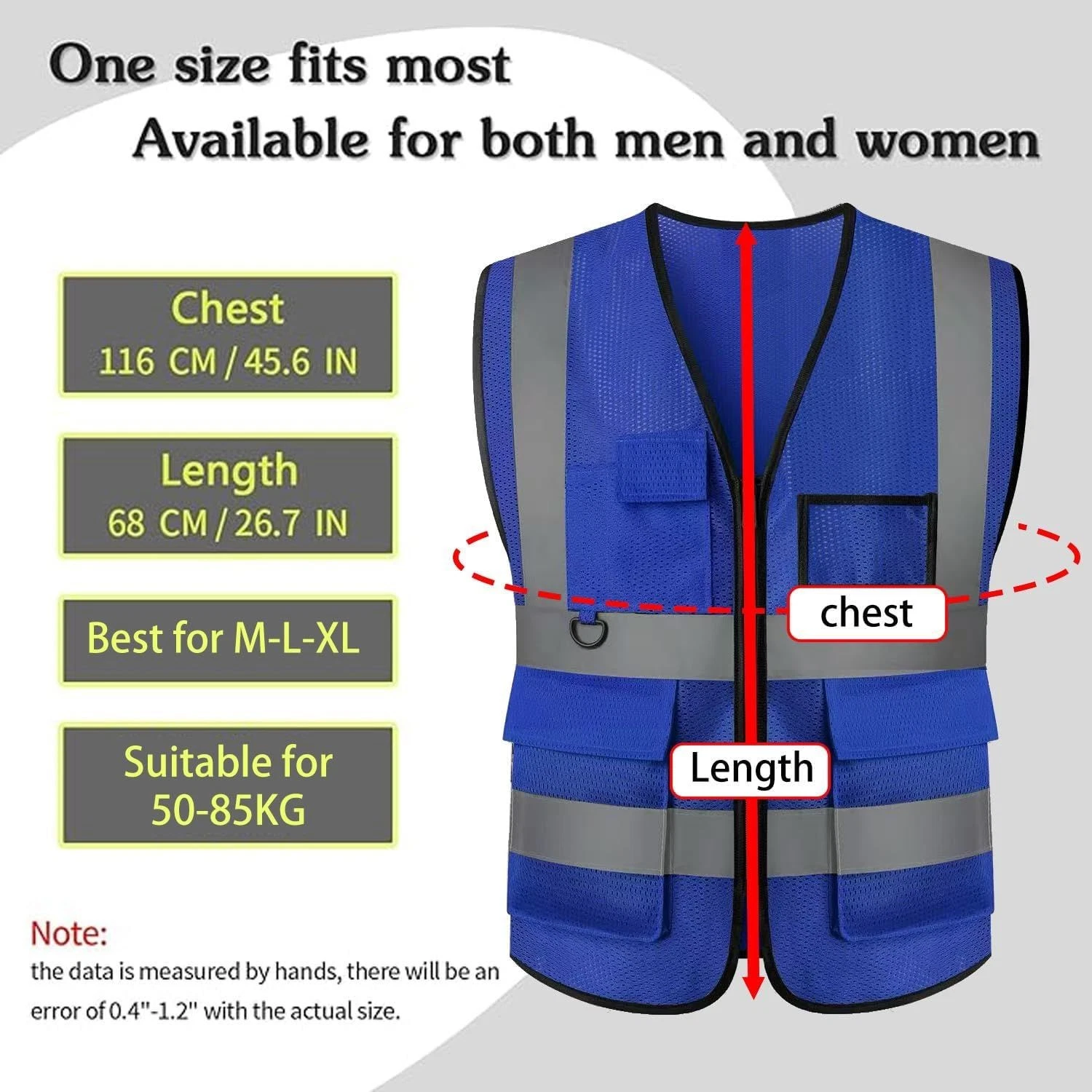 Safety Vest for Men Women, Hi Vis, Reflective, Breathable, 5 Pockets - product detail image 2