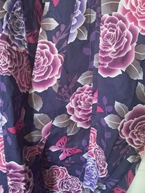 Women&rsquo;s Japanese Yukata Kimono Flower Pattern Purple Pre-Tied Bow Obi  Geta Set