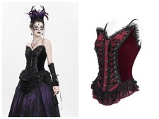 Eva Lady Women Black Red Gothic Beaded Lace Victorian Overbust Corset Tops