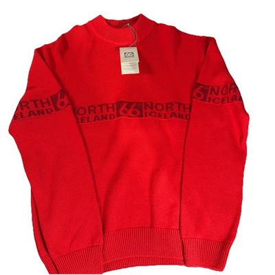 66 NORTH ICELAND MENS MEDIUM SWEATER MOCK NECK - RED WINTER SKI -Made In Romania