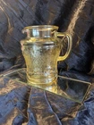 Depression Glass Pitcher, Madrid, Patern In A Yellow Amber Color