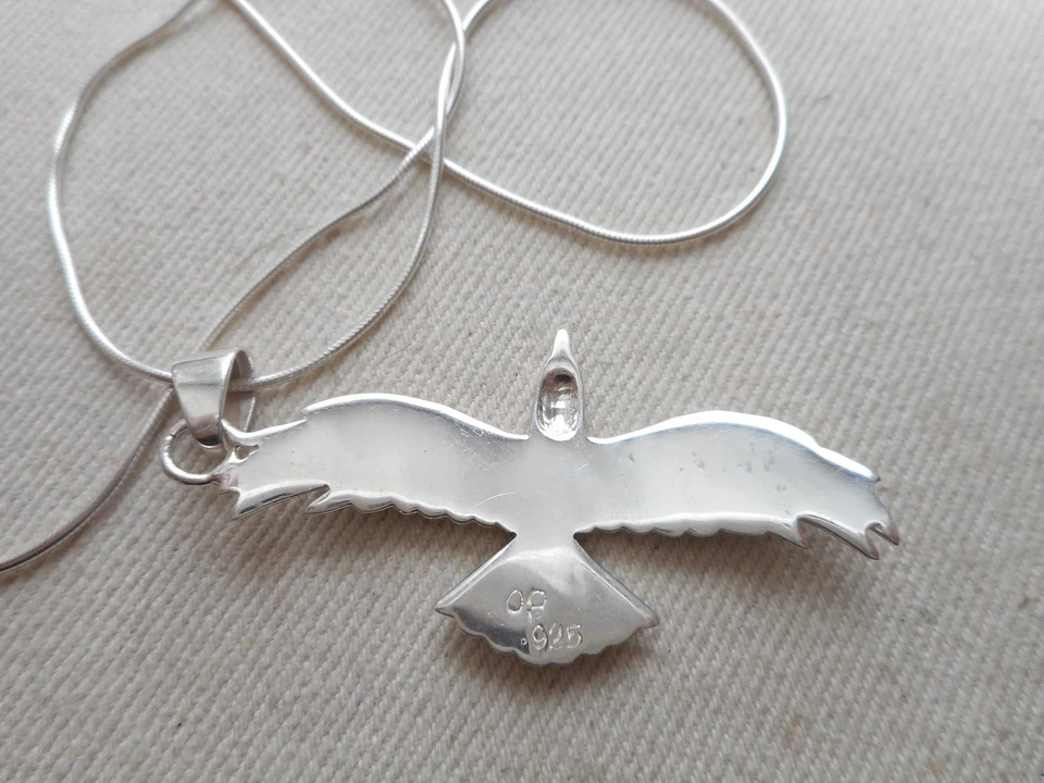 Collar de cadena de 20" con colgante de águila de ópalo australiano de ónix con incrustaciones de ley RE727 Foto 4 de 4