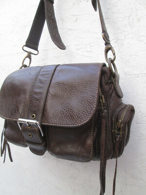 Sac à Main En Cuir Roots Vintage - Sac Bandoulière Gris Taupe - Occasion